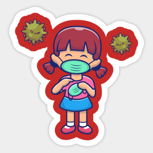 Cute Girl Hold And Wear Mask Cartoon Sticker